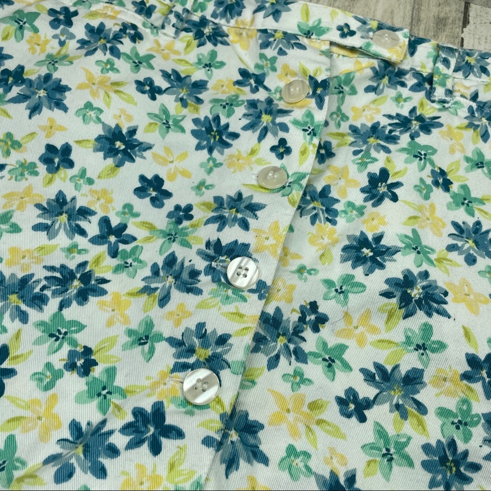 VINTAGE FLORAL SKIRT SKORT WOMENS 10 WHITE YELLOW GREEN FLOWERS BUTTON F… - Picture 5 of 12